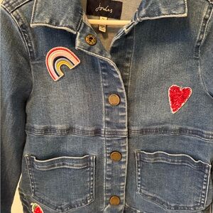 Joules Kids Blue Denim Jacket with Rainbow and Heart Accents